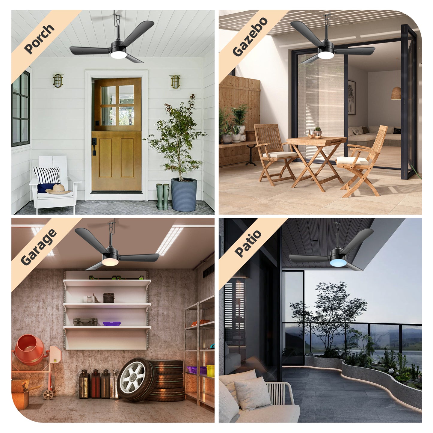 28 inch Plug-in Ceiling Fan Light with16.5ft long cord, Gazebo fan light Dimmable 3CCT LED,Reversible,Portable Hook Design for Bedroom Garage Tent Porch Kitchen patio