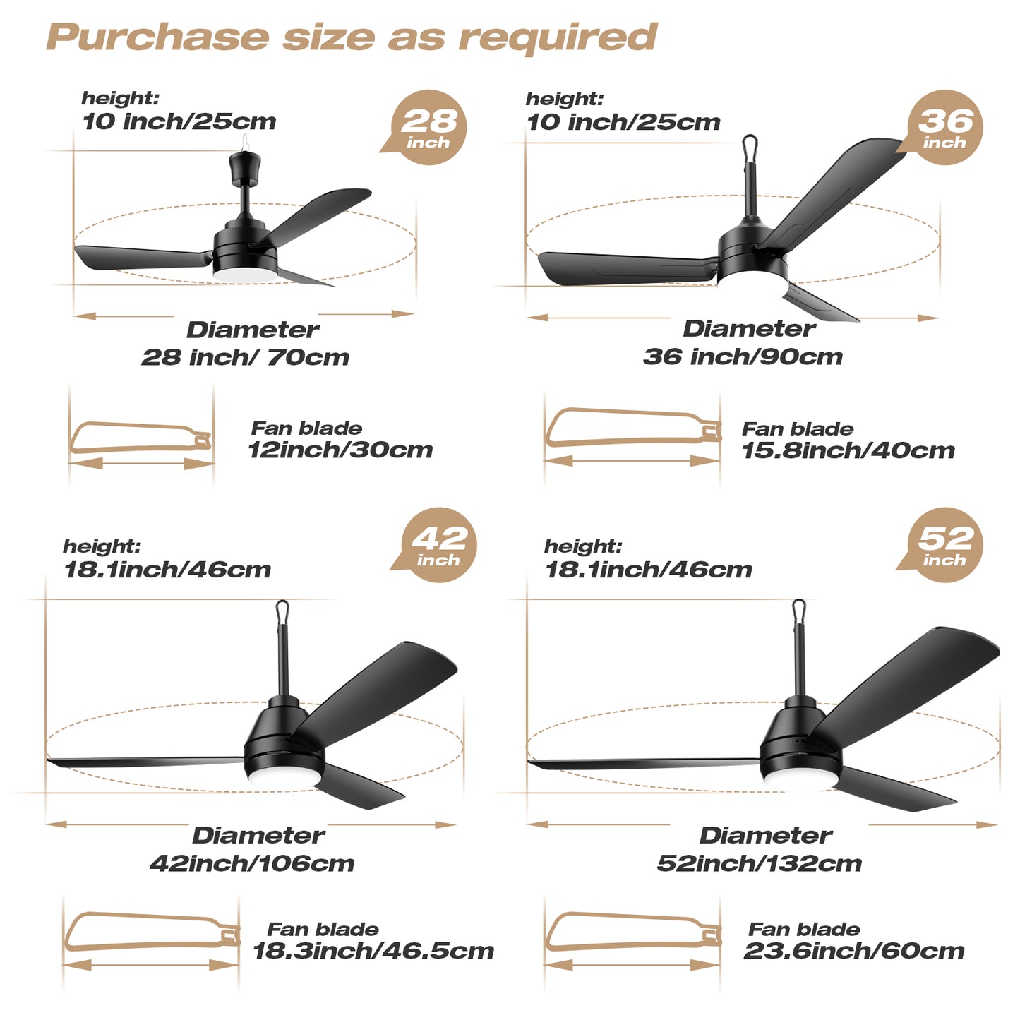 28 inch Plug-in Ceiling Fan Light with16.5ft long cord, Gazebo fan light Dimmable 3CCT LED,Reversible,Portable Hook Design for Bedroom Garage Tent Porch Kitchen patio