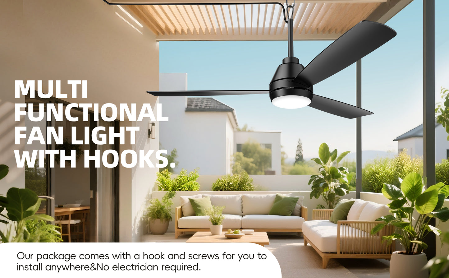 28 inch Plug-in Ceiling Fan Light with16.5ft long cord, Gazebo fan light Dimmable 3CCT LED,Reversible,Portable Hook Design for Bedroom Garage Tent Porch Kitchen patio