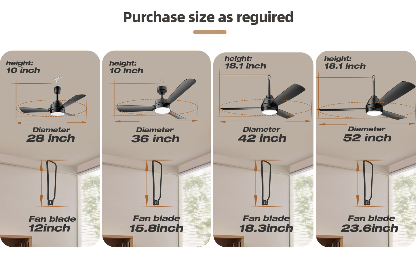 28 inch Plug-in Ceiling Fan Light with16.5ft long cord, Gazebo fan light Dimmable 3CCT LED,Reversible,Portable Hook Design for Bedroom Garage Tent Porch Kitchen patio